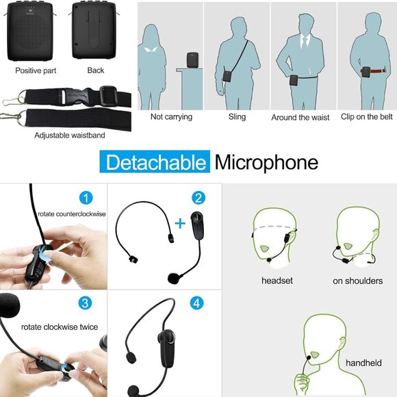 WinBridge Wireless Voice Amplifier for Teachers with Bluetooth Headset Microphon - Picture 4 of 4